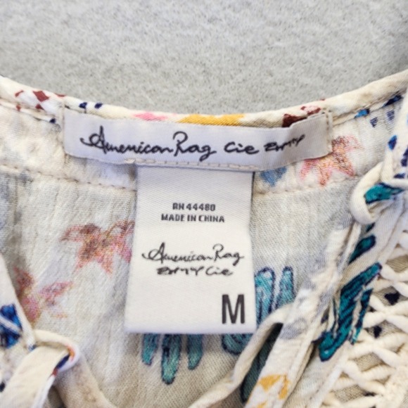 American Rag Cie Boho Cactus Print Cold Shoulder Bell Sleeve Crop Top Womens M - Picture 2 of 14